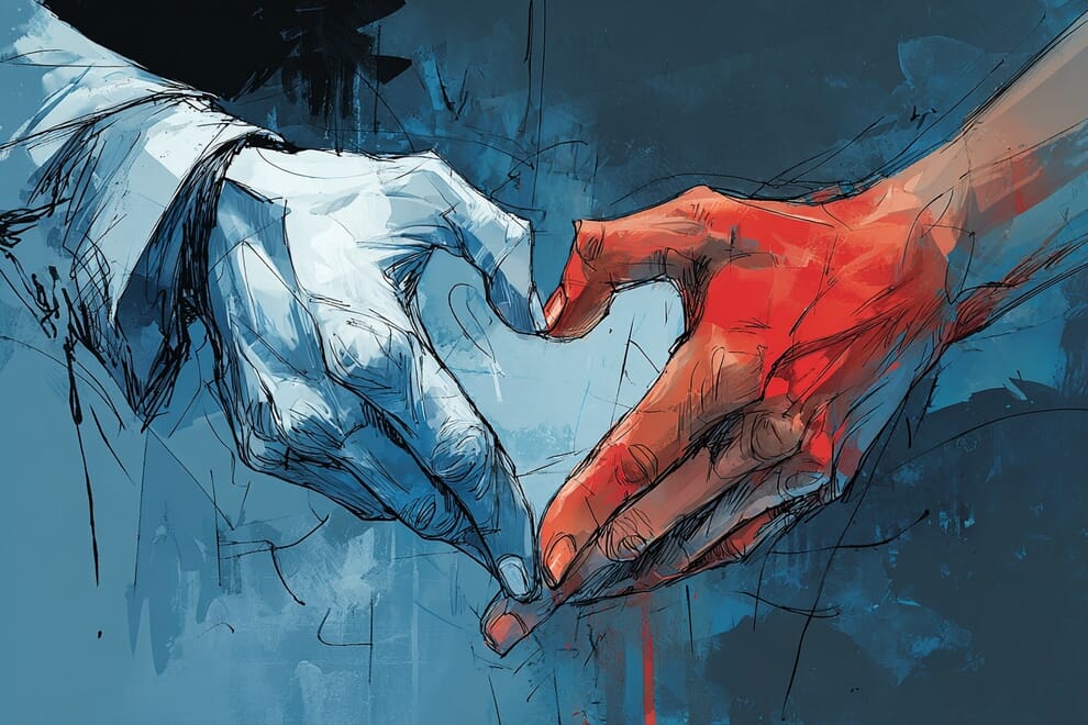 Two hands joined to create the shape of a heart between them
